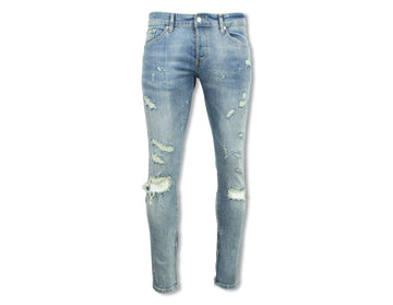 Heritage Distressed Stretch Denim Blue